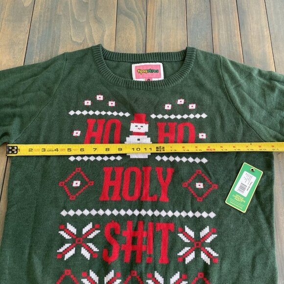 Tipsy Elves Sweater Green Ho Ho Holy S#!T Christmas Party Mens Medium (P8) - Picture 6 of 9